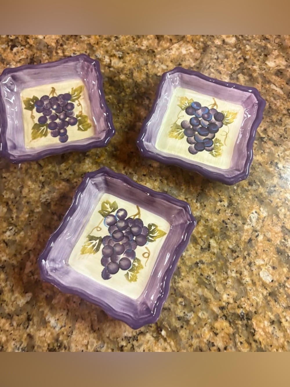 Hand-Painted Purple Grape Ceramic Serving Dishes - Set of 3
